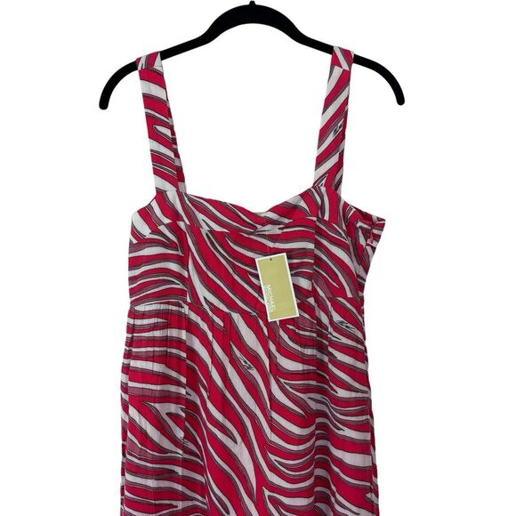 Michael Kors Zebra Square Neck Sleeveless Red Tier Midi Dress XS NWT $175 - Picture 5 of 14